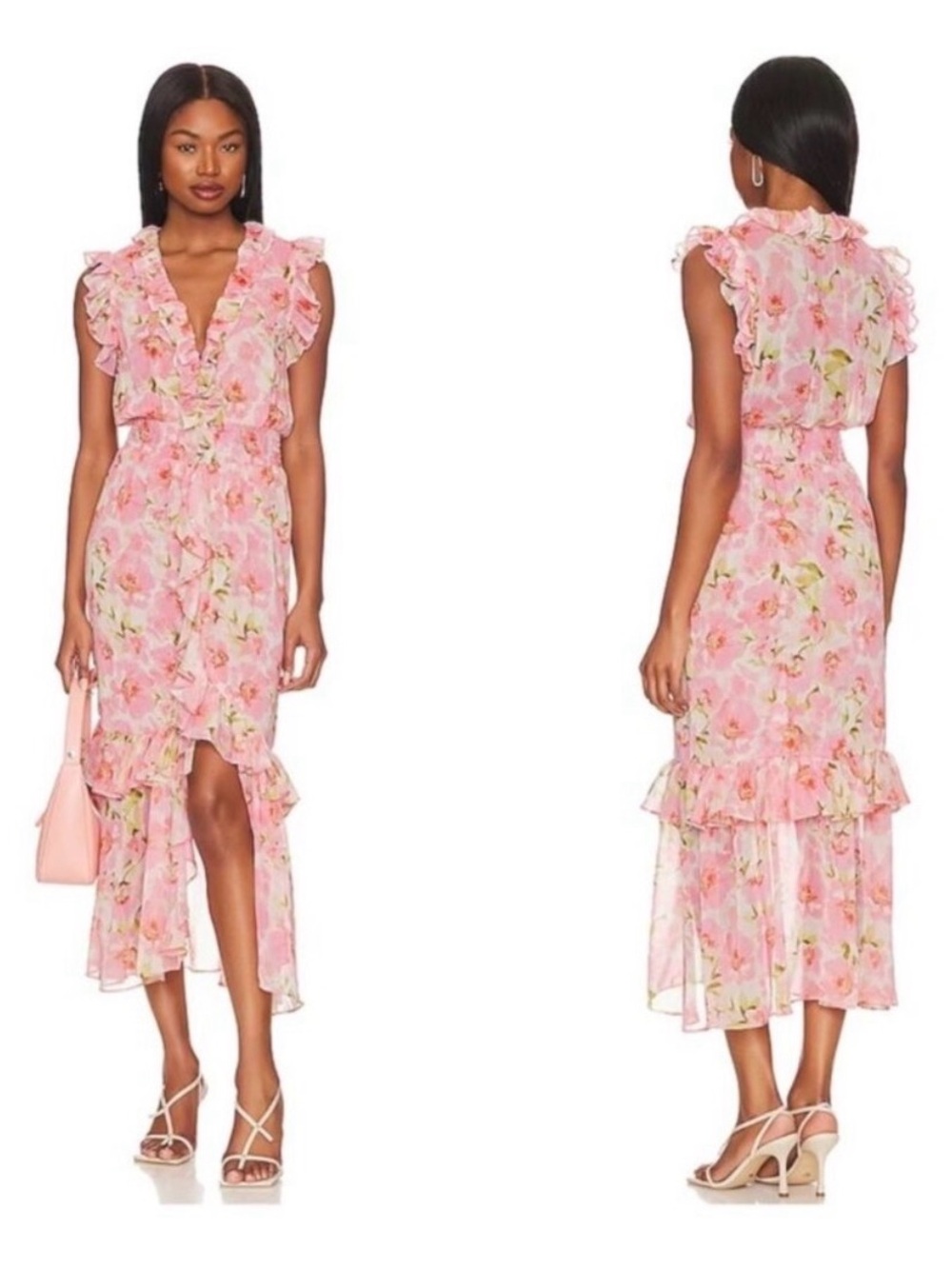 Misa Los Angeles Ruffled Floral Midi Dress - Pink